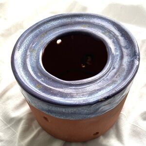 VNTG Handcrafted Blue Glazed Terra Cotta Candle Holder made in USA circa 1979